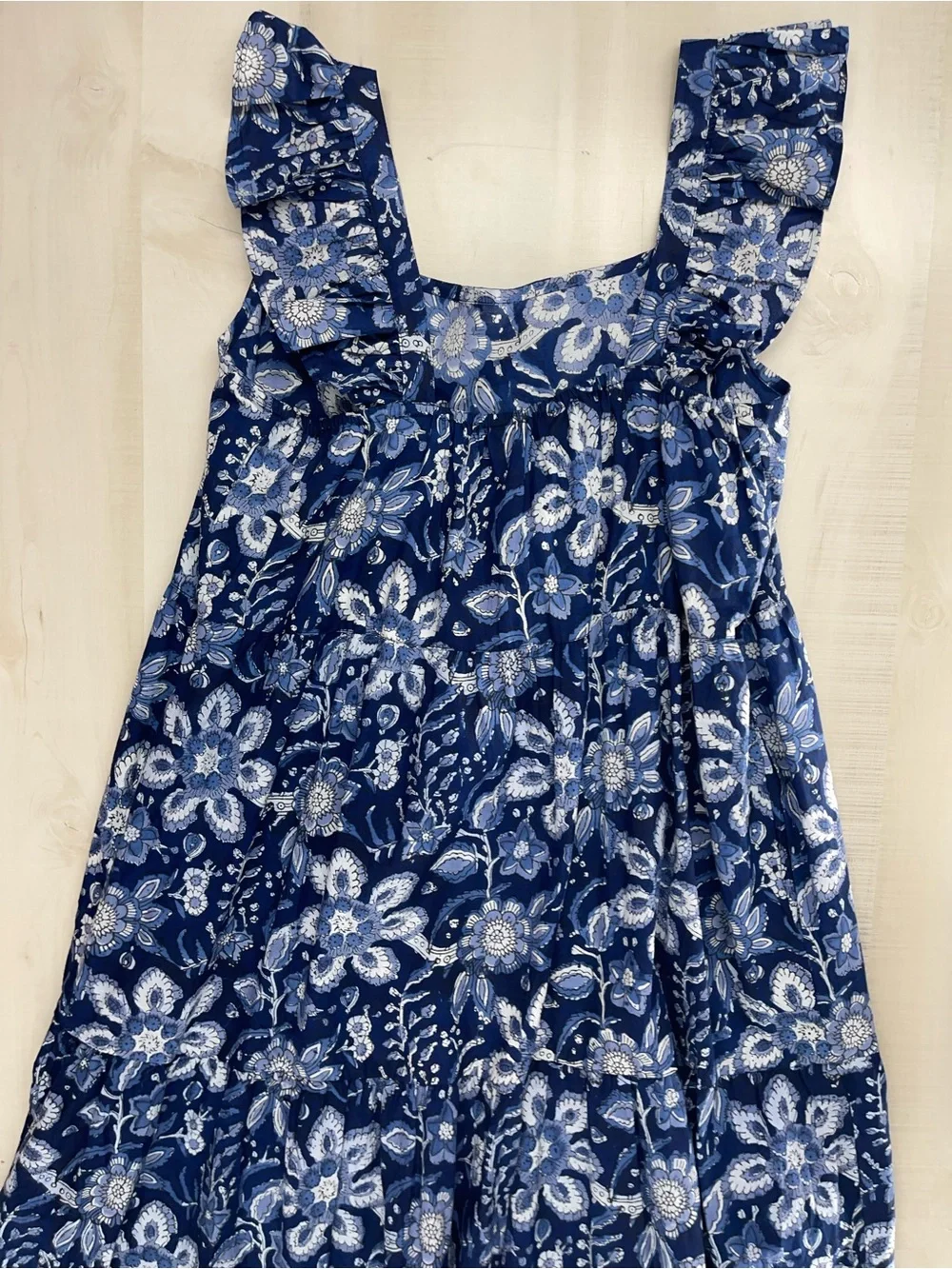 BOHcreation block print floral ruffle sleeve midi dress tiered beautiful cotton - Picture 5 of 9